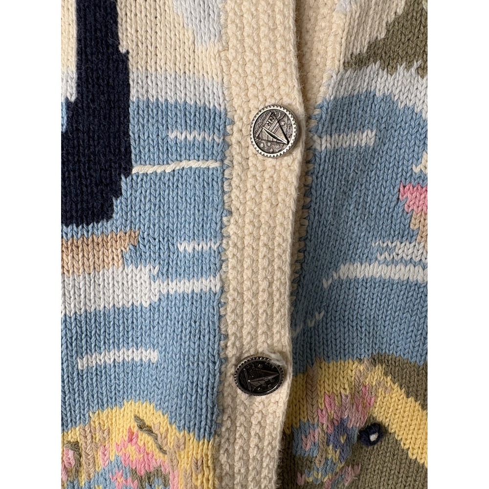 Vtg Northern Isles M Scenic Sailboat Coastal Knit Cardigan Button Sweater Granny - Picture 3 of 6